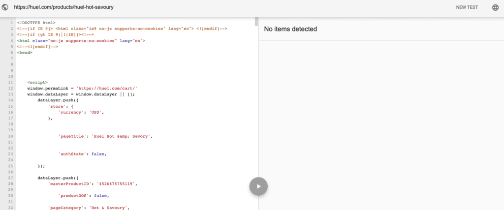 Dados estruturados ausentes de Huel