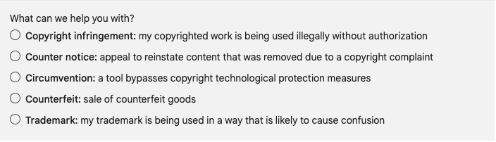 Formulir Google DMCA