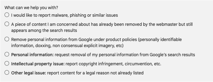 Modulo DMCA di Google