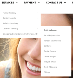 เมนูแบบเลื่อนลงรองและตติยภูมิ
