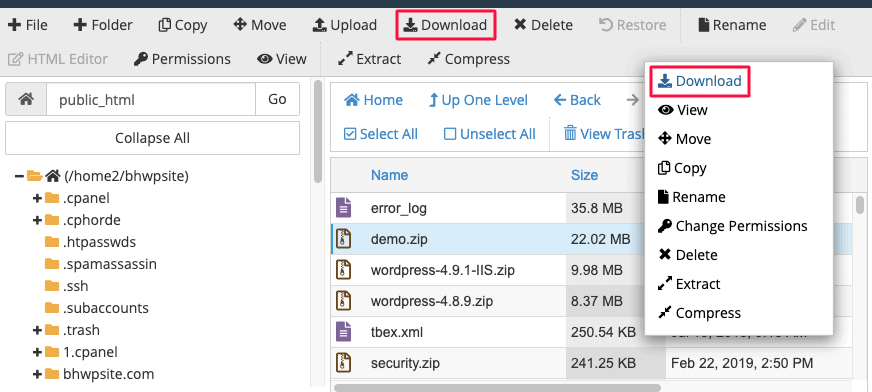 Télécharger les fichiers zip
