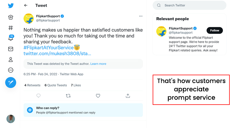Flipkart kümmert sich effektiv um Anfragen und wird geschätzt