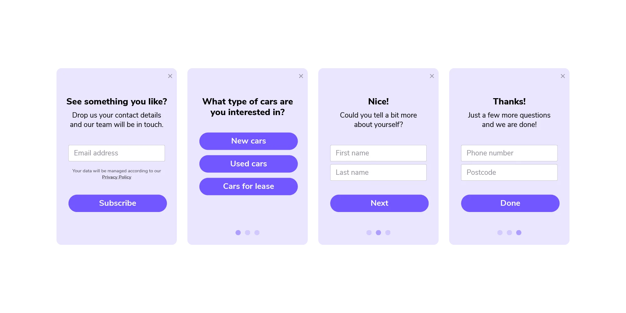 formulir multi-langkah untuk dealer mobil