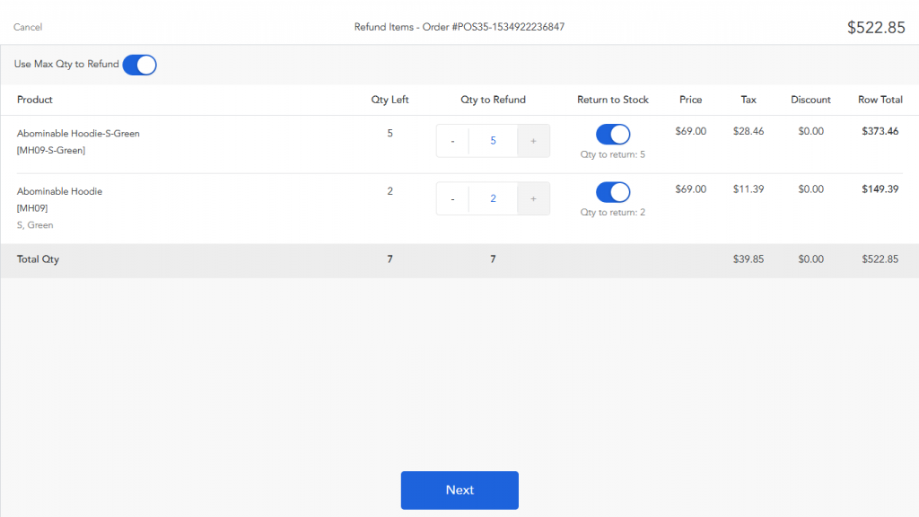 Rückerstattung am POS