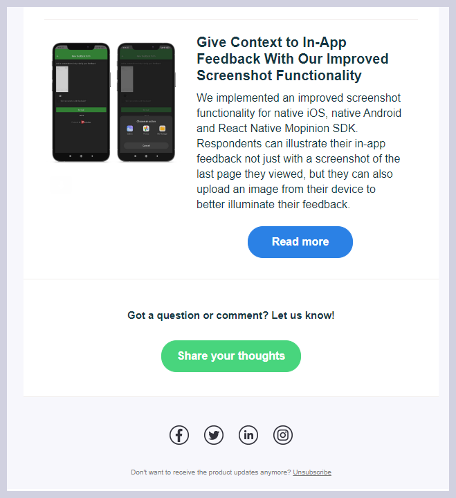 E-mail de actualizare a produsului