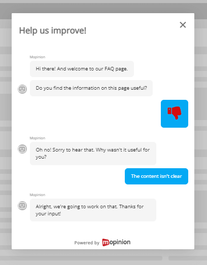 Enquête de rétroaction conversationnelle sur la page FAQ