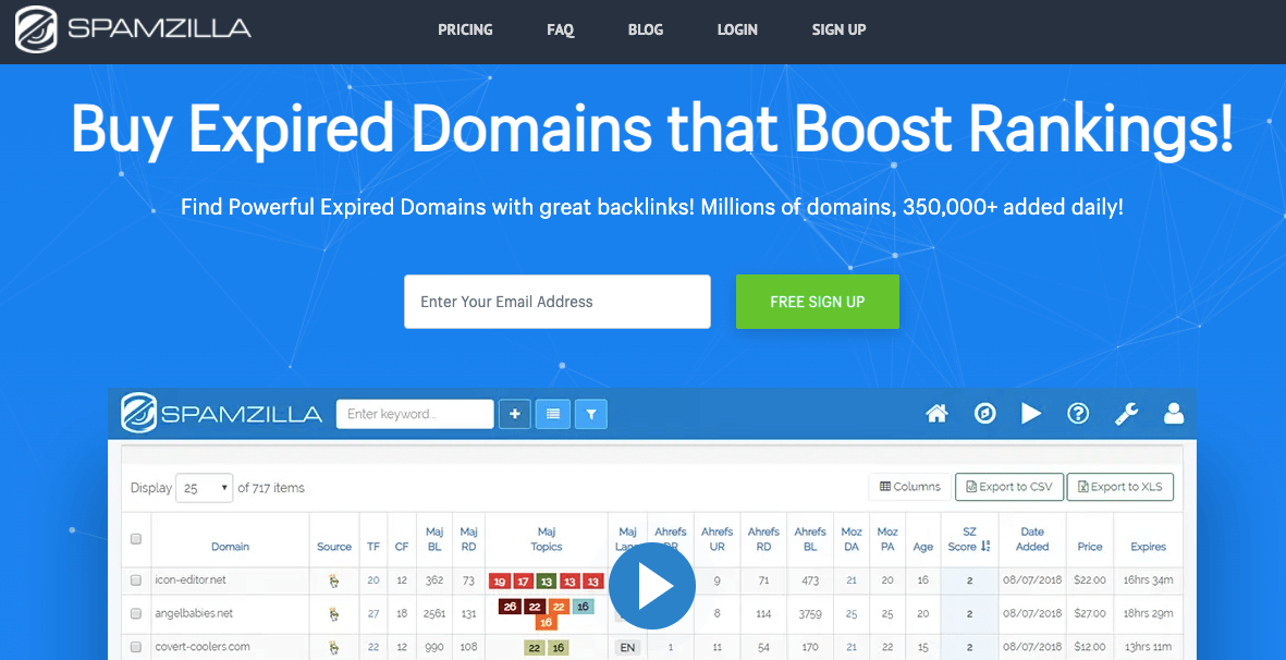 用于购买过期域名的 Spamzilla