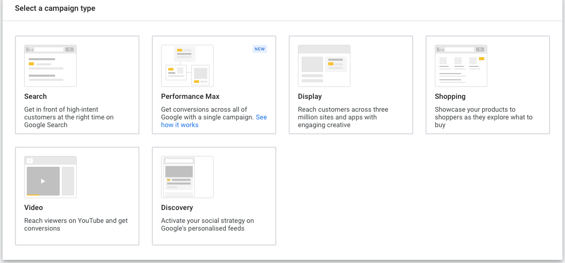 选择 Google 广告系列类型