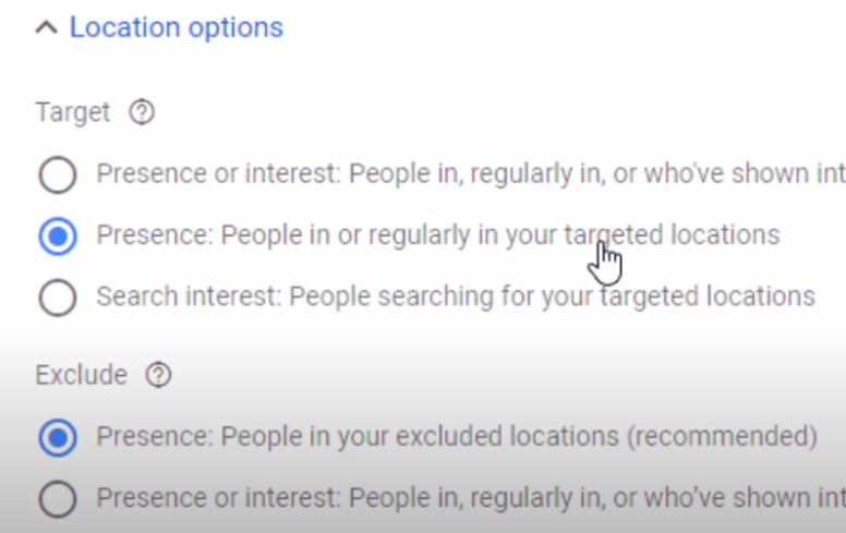 在谷歌广告上设置位置