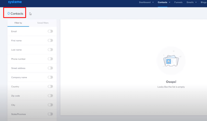 Systeme.io의 연락처 제로: 이메일로 돈을 벌기