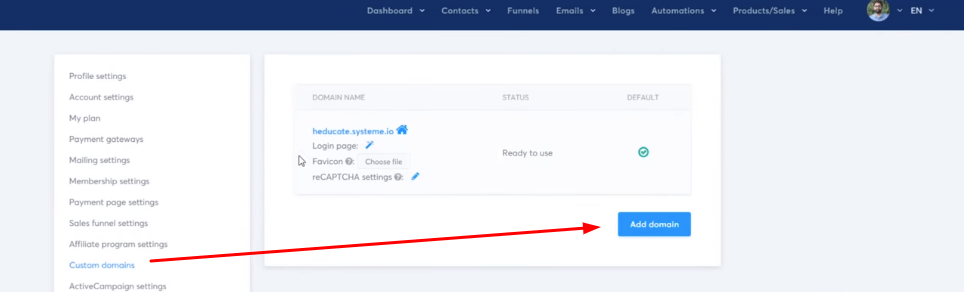 systeme.io의 사용자 정의 도메인: 이메일로 돈 벌기
