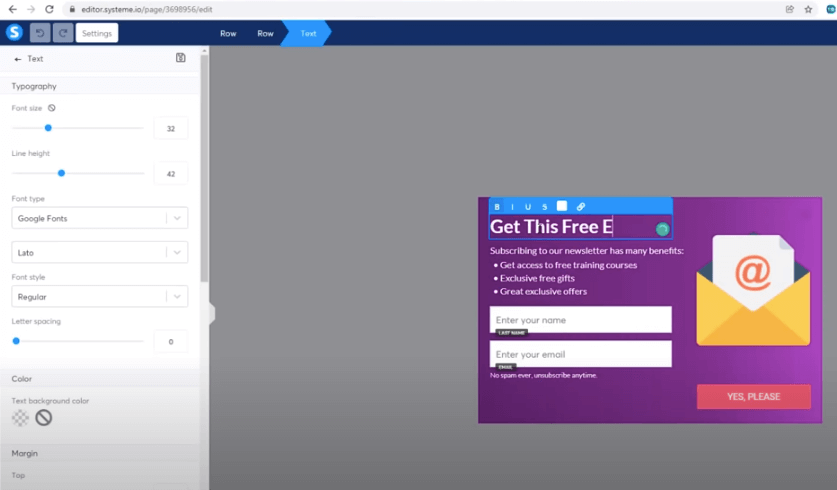 systeme.io의 디자인 팝업: 이메일로 돈 벌기
