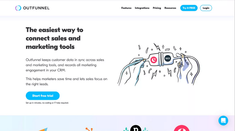 Strona Outfunnel, taka jak Zapier