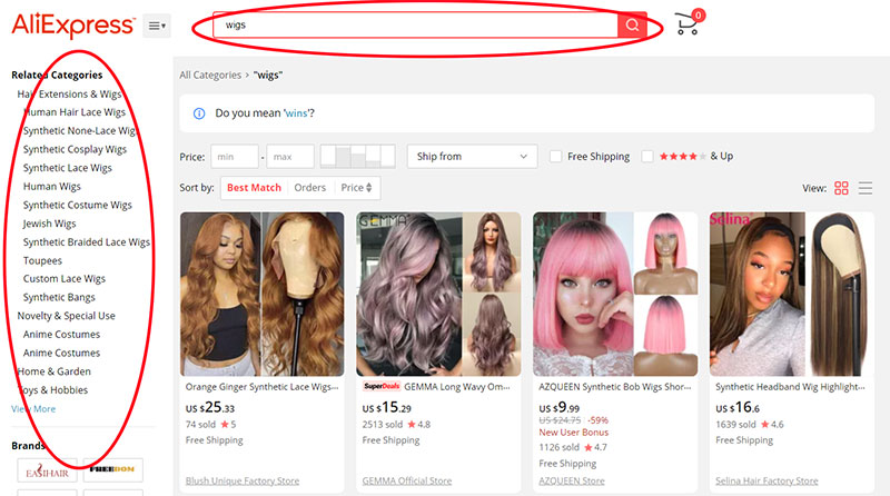 Ricerca su AliExpress