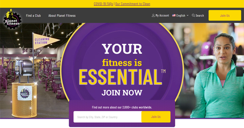 Projekt strony franczyzowej Planet Fitness