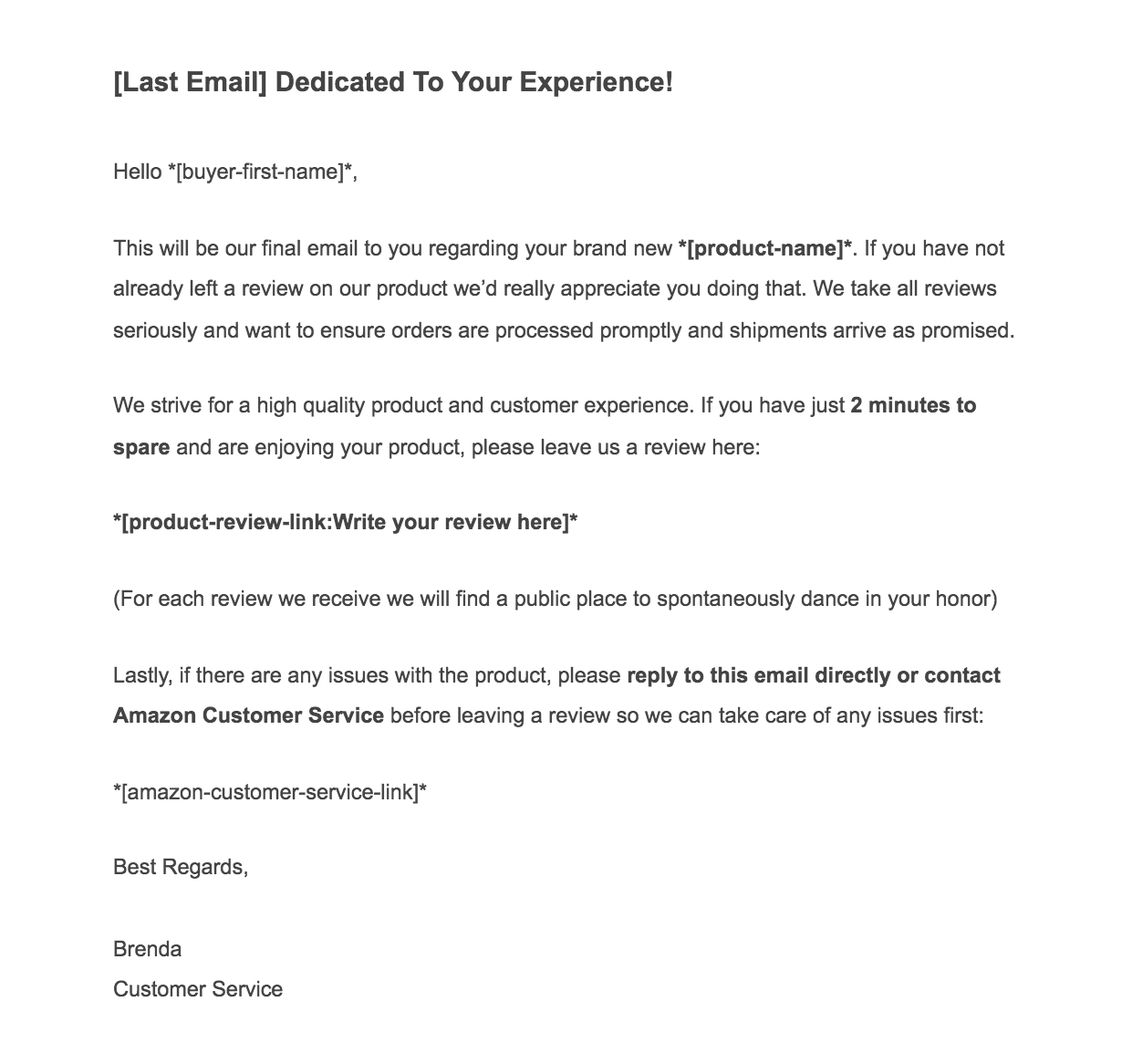 Acompanhamento por e-mail de revisão do produto