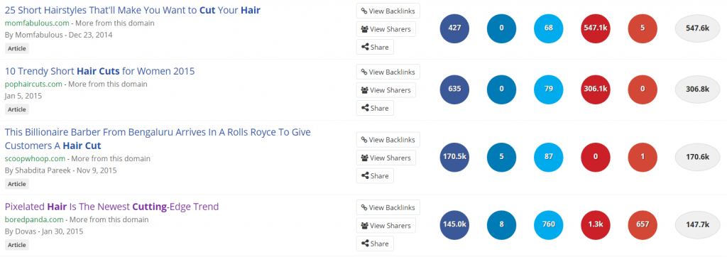 Screenshot der Buzzsumo-Ergebnisse