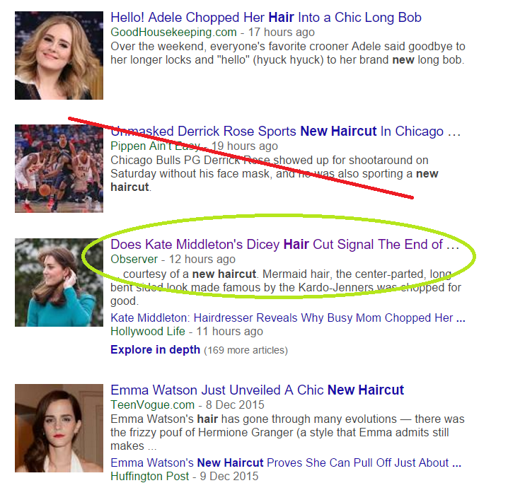 Screenshot von Kate Middleltons Haar in Google News