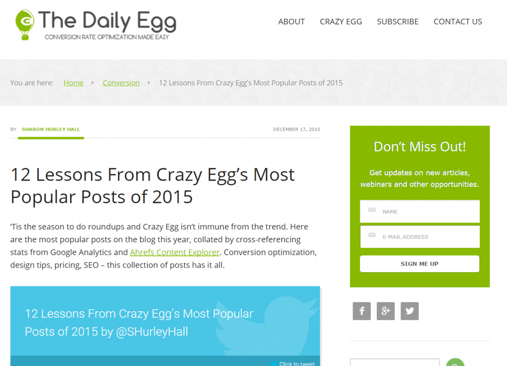 Screenshot des Daily Egg-Blogs