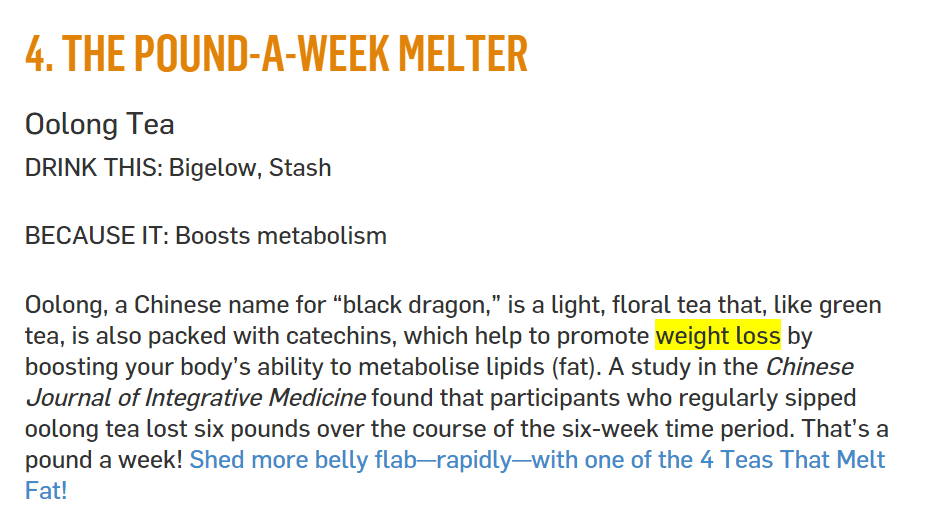 Screenshot des Blogbeitrags zum Thema Abnehm-Tee