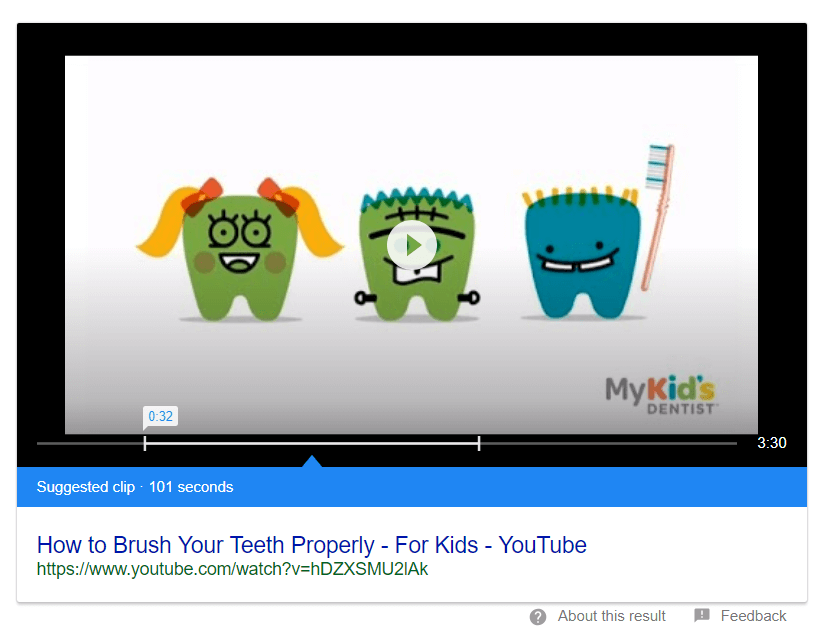 Contoh cuplikan video unggulan untuk 'Cara Menyikat Gigi'