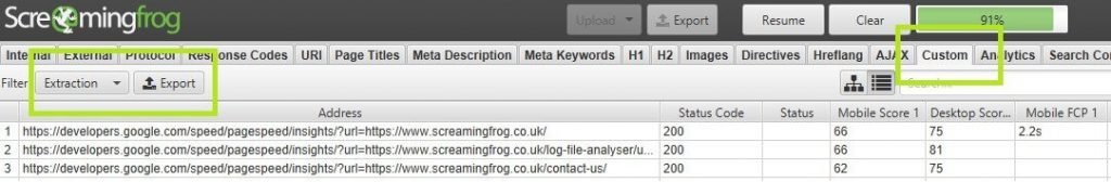 Contoh langkah dari proses PageSpeed ​​Insights massal