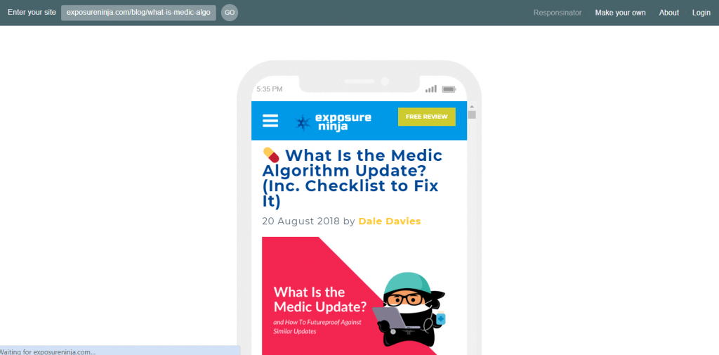 Contoh Responsinator yang digunakan untuk situs web Exposure Ninja