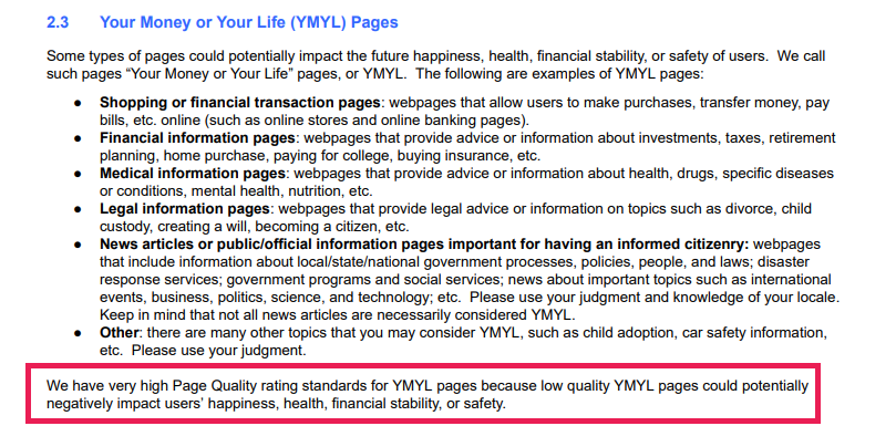 تم شرح أموالك أو اختصار حياتك في إرشادات مُقيِّم جودة البحث من Google