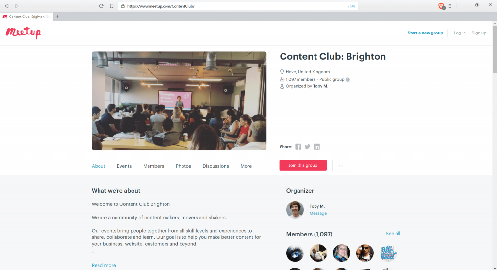 Meetup.com 活動頁面的屏幕截圖