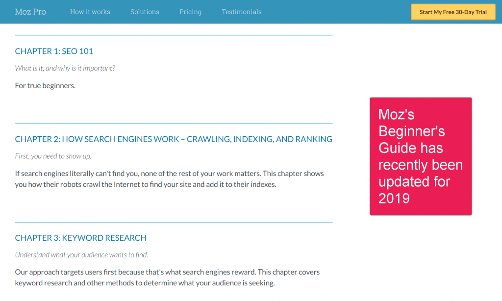 Moz 的 SEO 初學者指南截圖