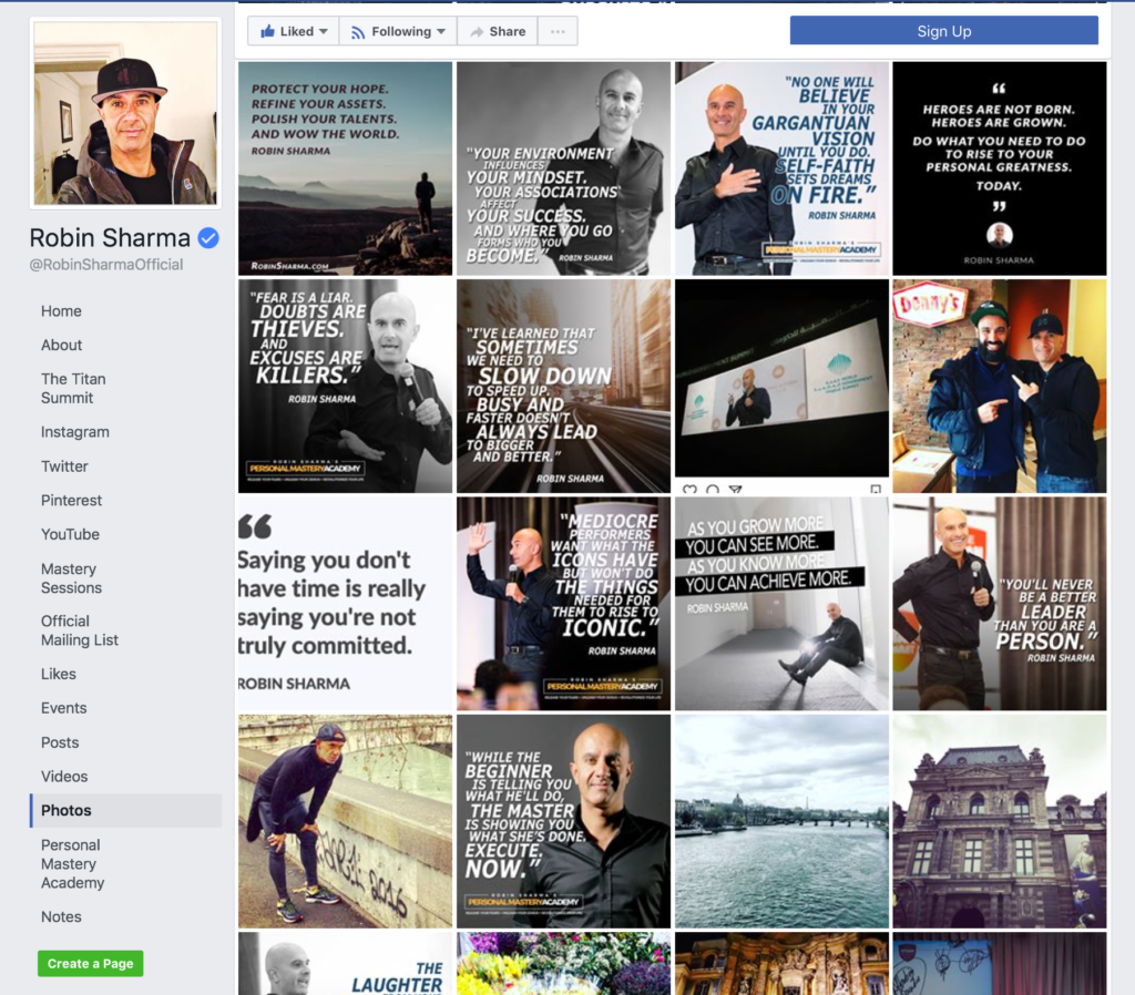 กราฟิกที่มีตราสินค้าของโซเชียลมีเดียของ Robin Sharma