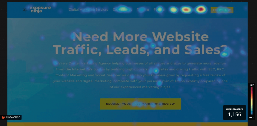 Screenshot der Click Map von Exposure Ninja auf HotJar Screenshot of HotJar Click Maps
