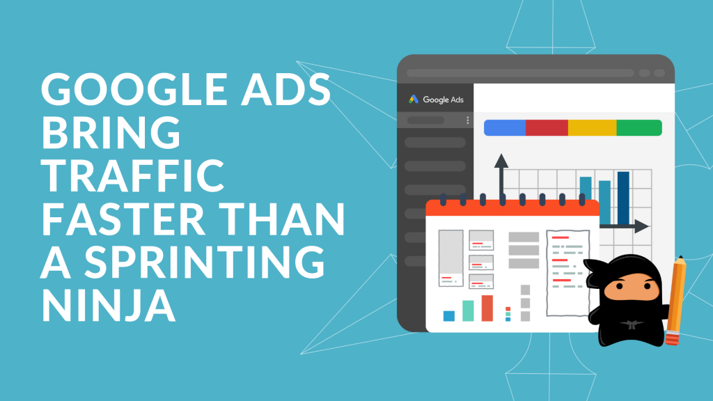 Google Ads bringen schnell Traffic Graphic with text 'Google Ads bring traffic fast'