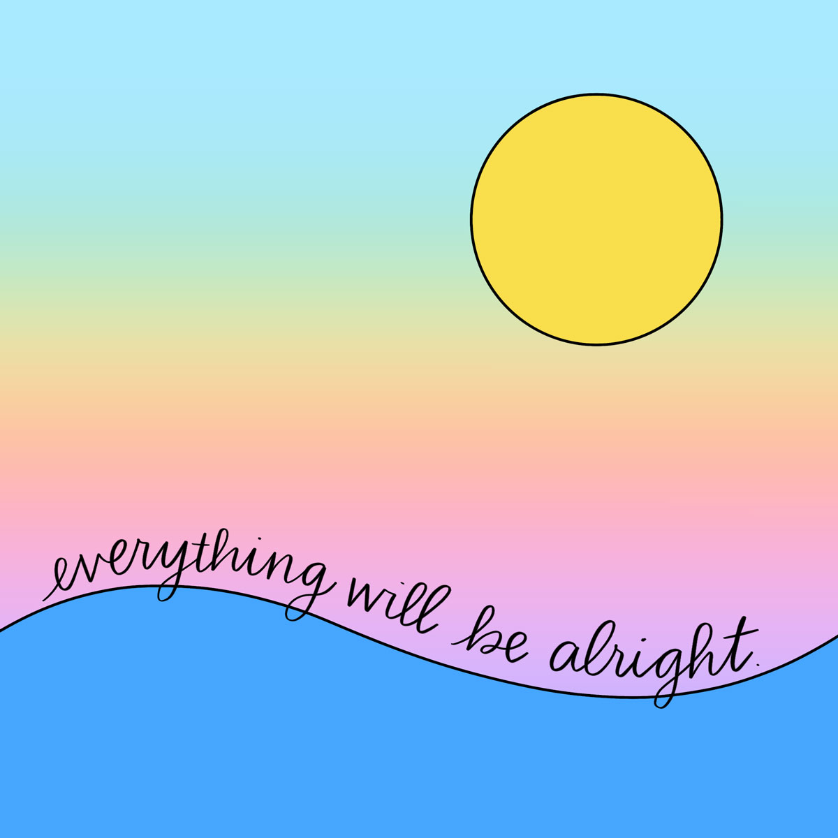 sole giallo, onda blu e cielo arcobaleno dicono che andrà tutto bene.