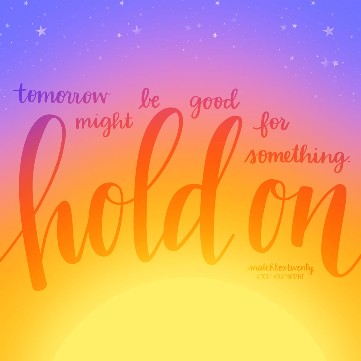 il gradiente del sole giallo verso il rosa arancio e il viola dice aspetta.