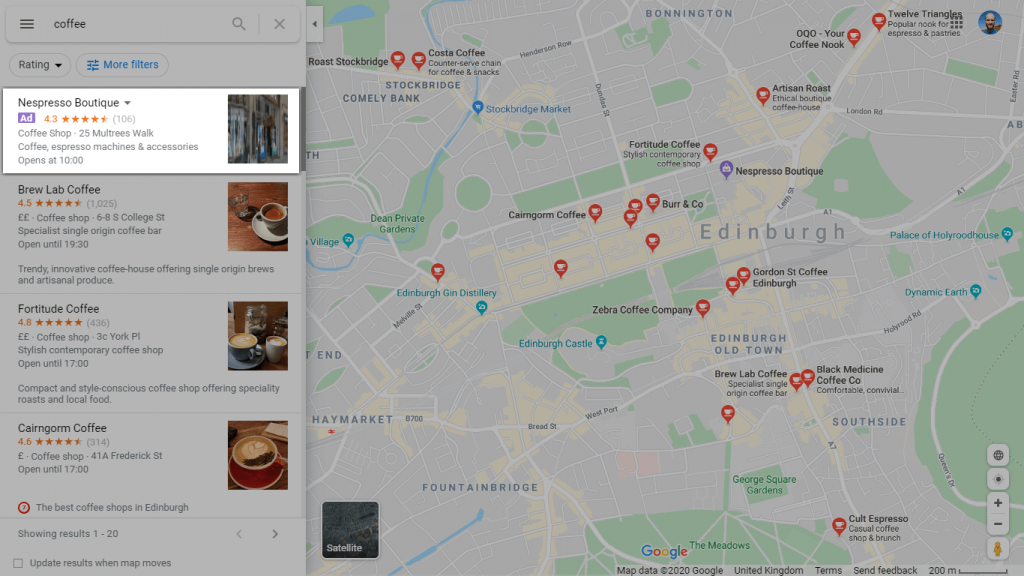 Zrzut ekranu reklamy Google Maps