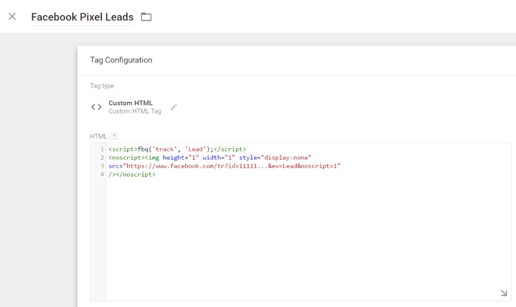 Código de pixel do Facebook