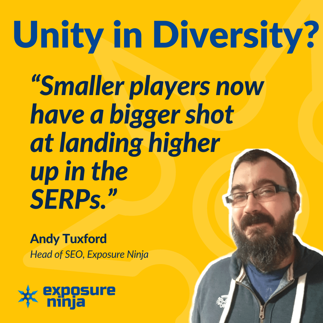 Imagen con una cita de Andy Tuxford, Jefe de SEO en Exposure Ninja