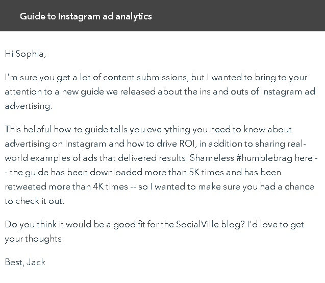 Beispiel für eine Backlink-Outreach-E-Mail