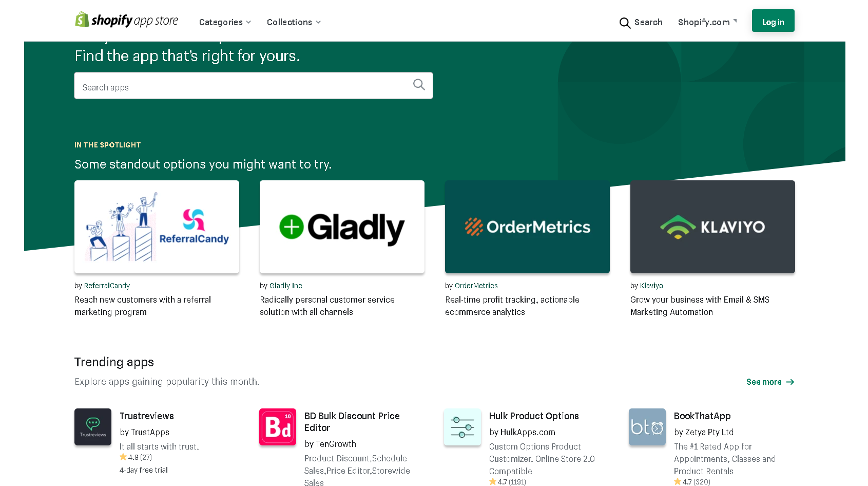 Shopify uygulama mağazasının ekran görüntüsü