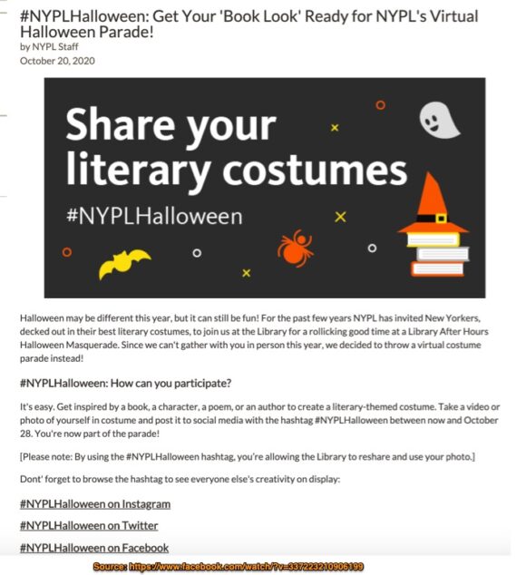ハロウィーンソーシャルメディアマーケティングのヒントの例-NYPL