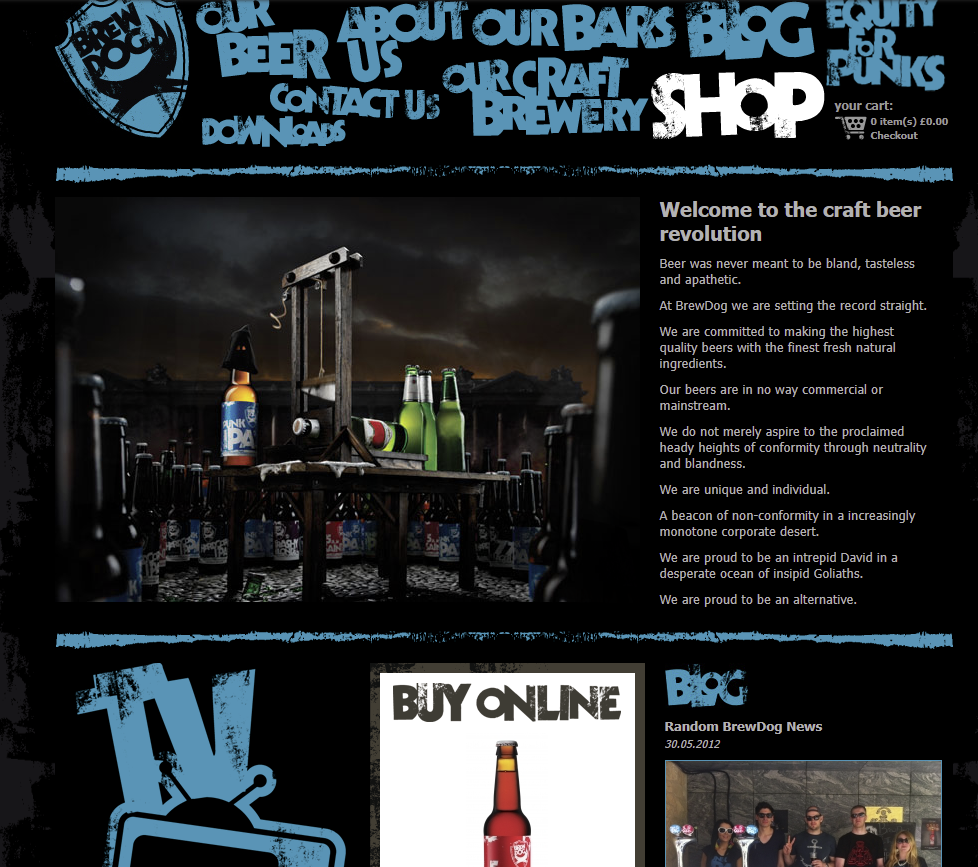 Captura de pantalla del sitio web de BrewDog en 2021