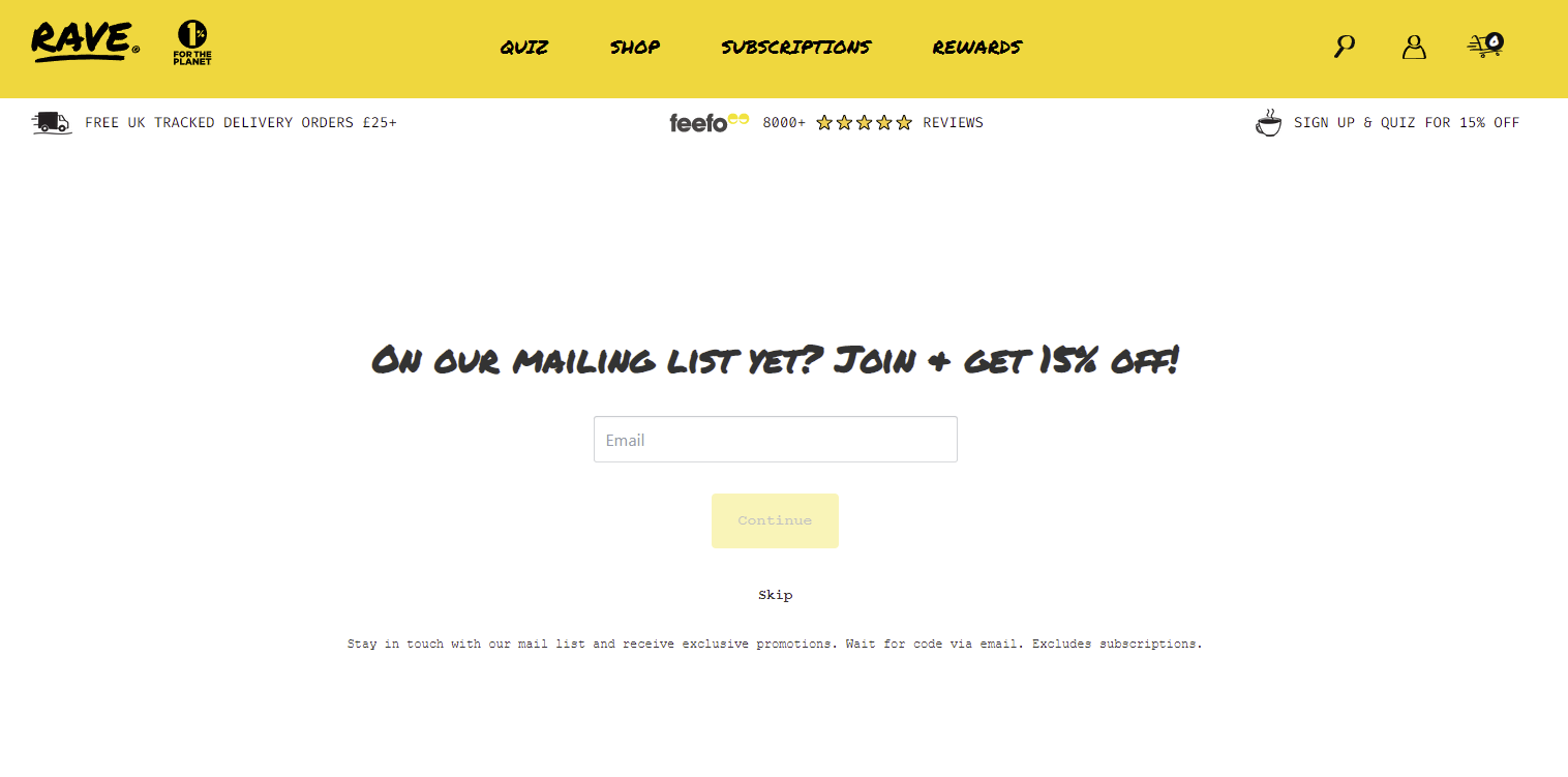 Captura de pantalla de Rave Coffee Quiz: omita la suscripción al boletín