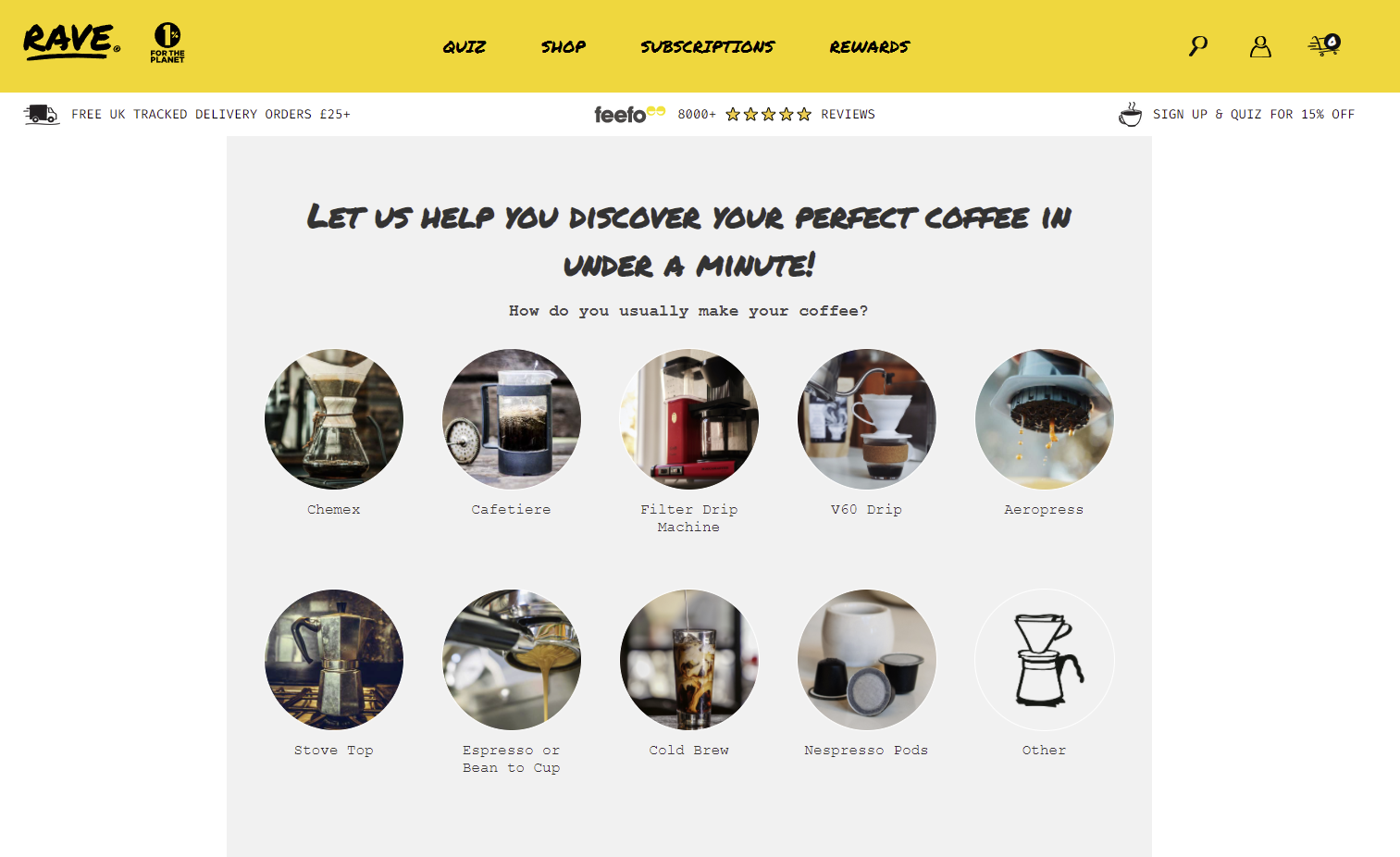 Captura de pantalla del Rave Coffee Quiz