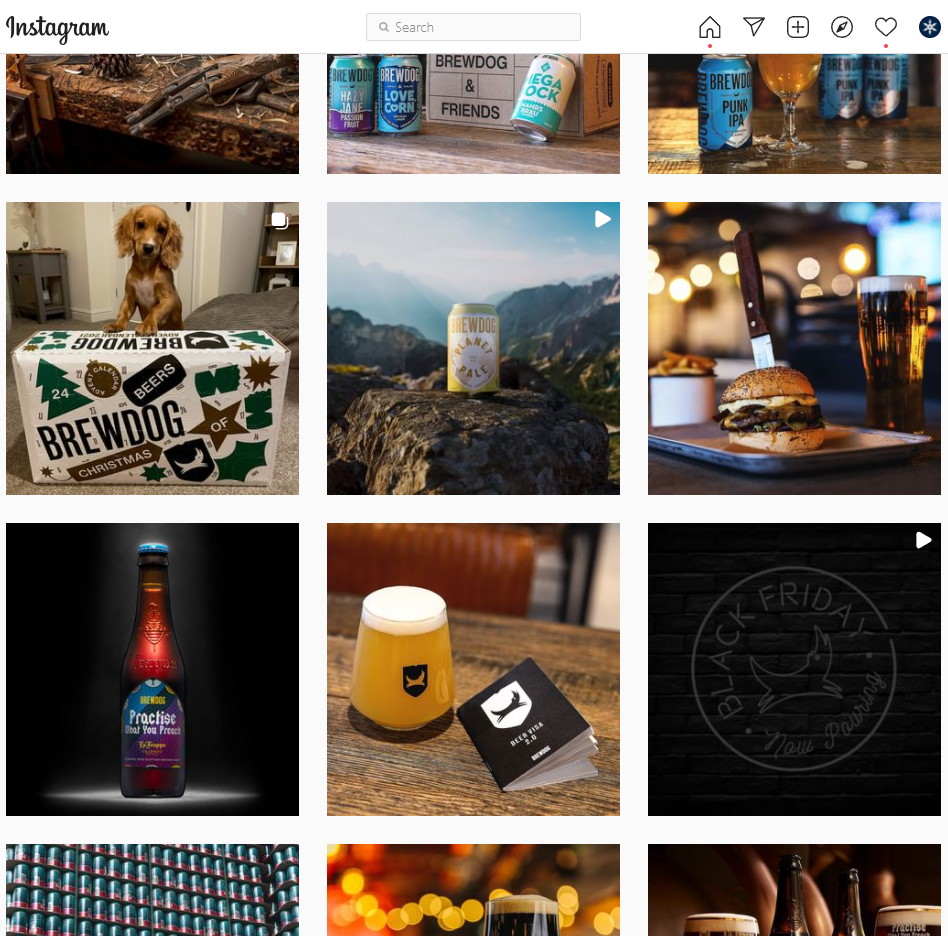 Captura de pantalla del feed de Instagram de BrewDog
