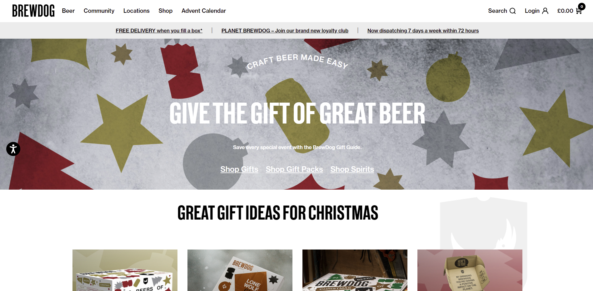 Captura de pantalla de la guía de regalos de BrewDog