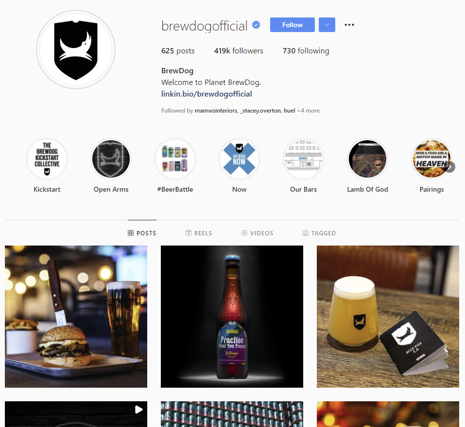 Captura de pantalla de la cuenta de Instagram de BrewDog