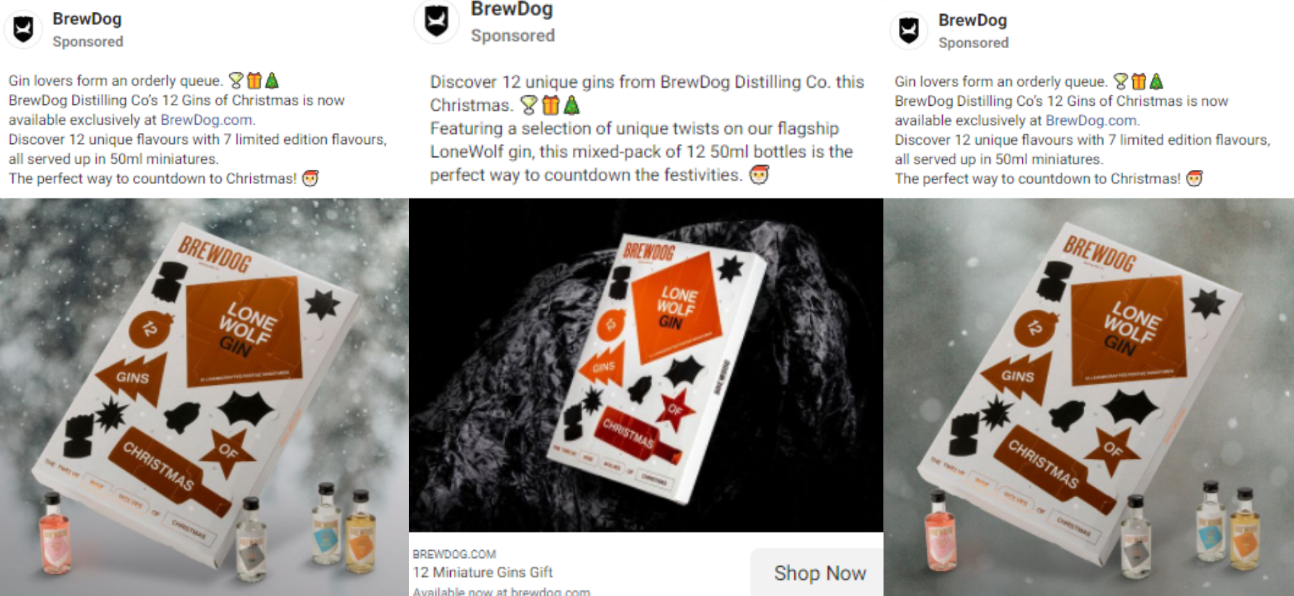 Captura de pantalla de 3 anuncios del Calendario de Adviento de BrewDog Lone Wolf