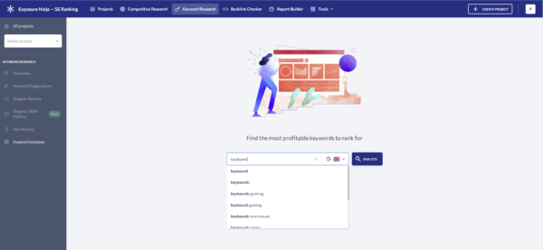 Tangkapan layar halaman Riset Kata Kunci Peringkat SE