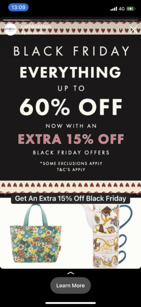 Tangkapan layar iklan Instagram Story Cath Kidston